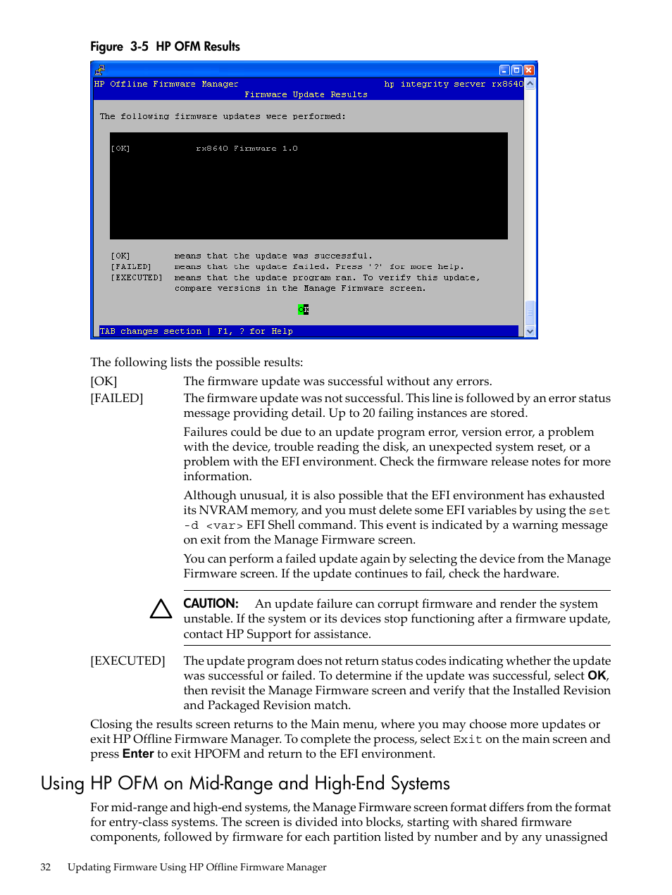 Using hp ofm on mid-range and high-end systems, Hp ofm results | HP Integrity rx4640 Server User Manual | Page 32 / 36