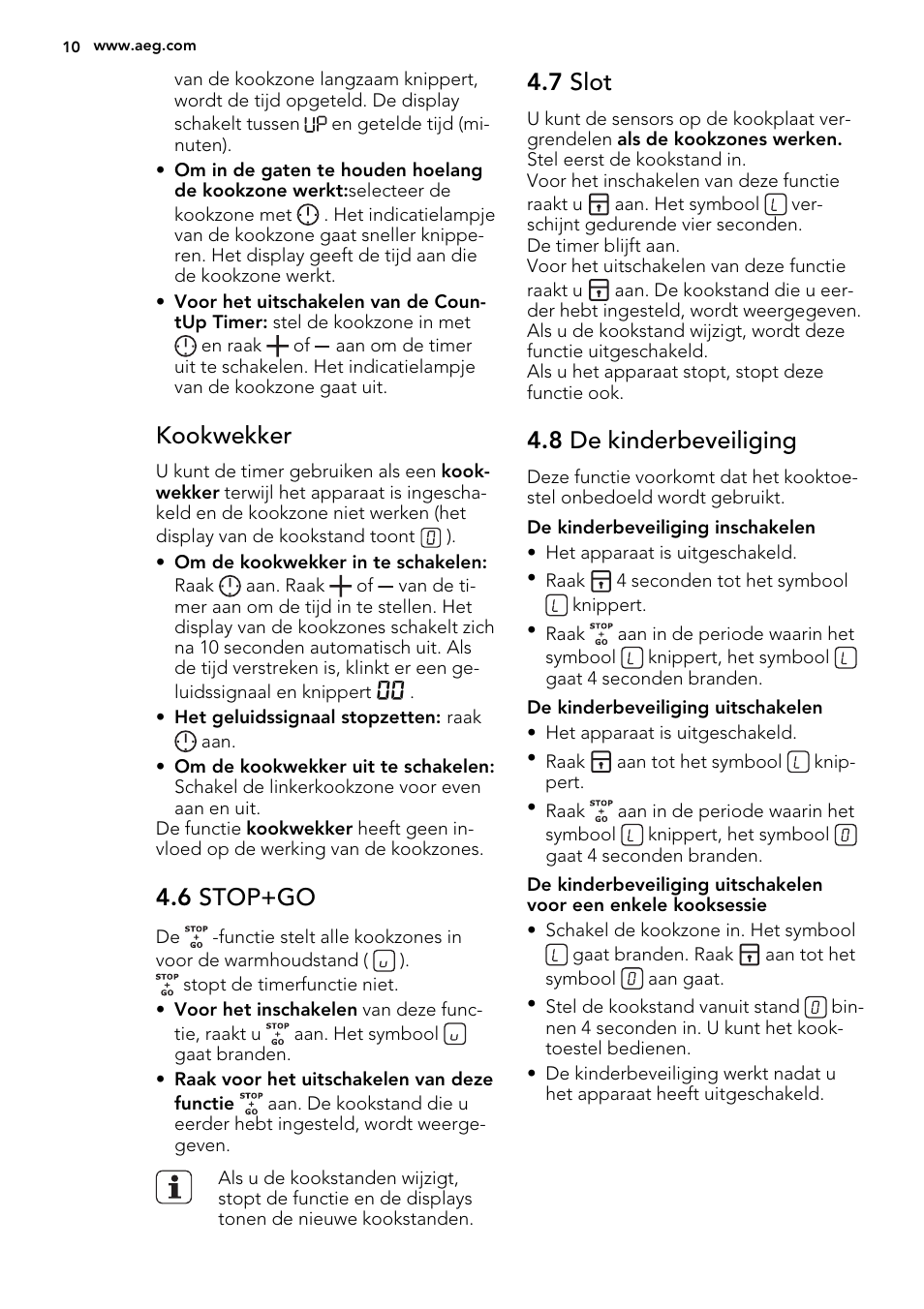 Kookwekker, 6 stop+go, 7 slot | 8 de kinderbeveiliging | AEG HE634200XB User Manual | Page 10 / 68