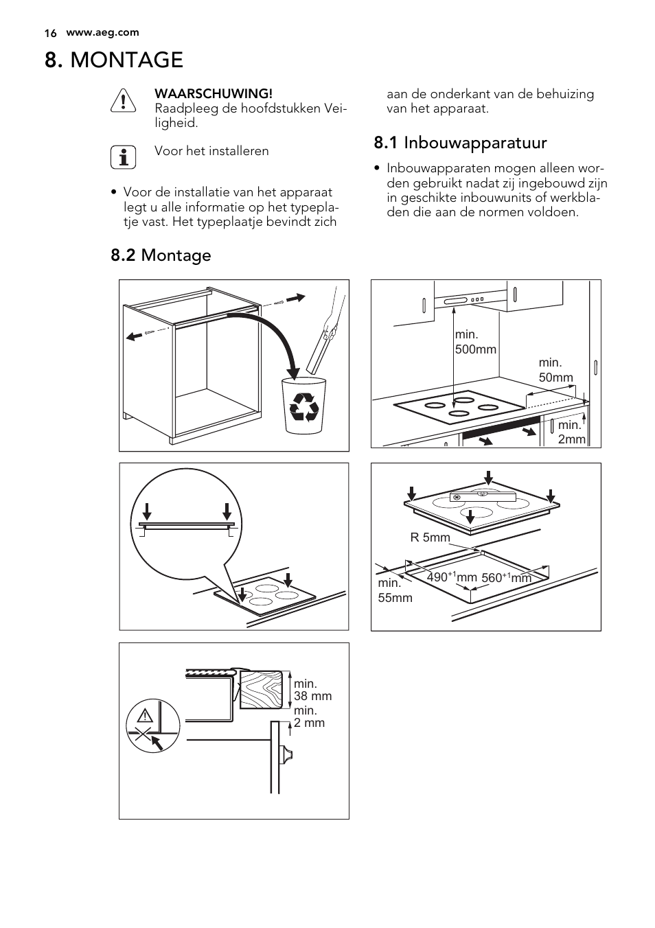 Montage, 1 inbouwapparatuur, 2 montage | AEG HE634200XB User Manual | Page 16 / 68