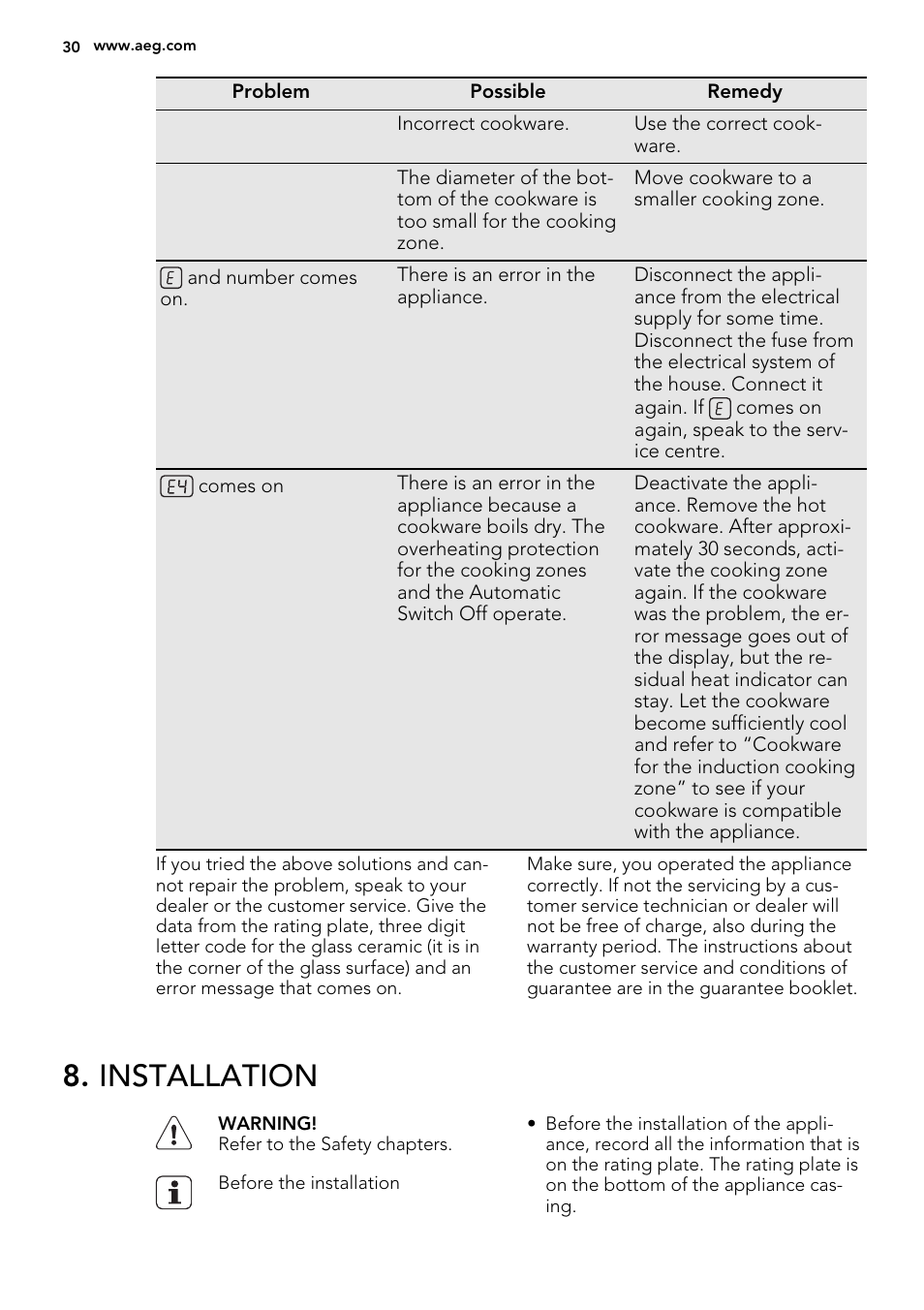 Installation | AEG HE634200XB User Manual | Page 30 / 68