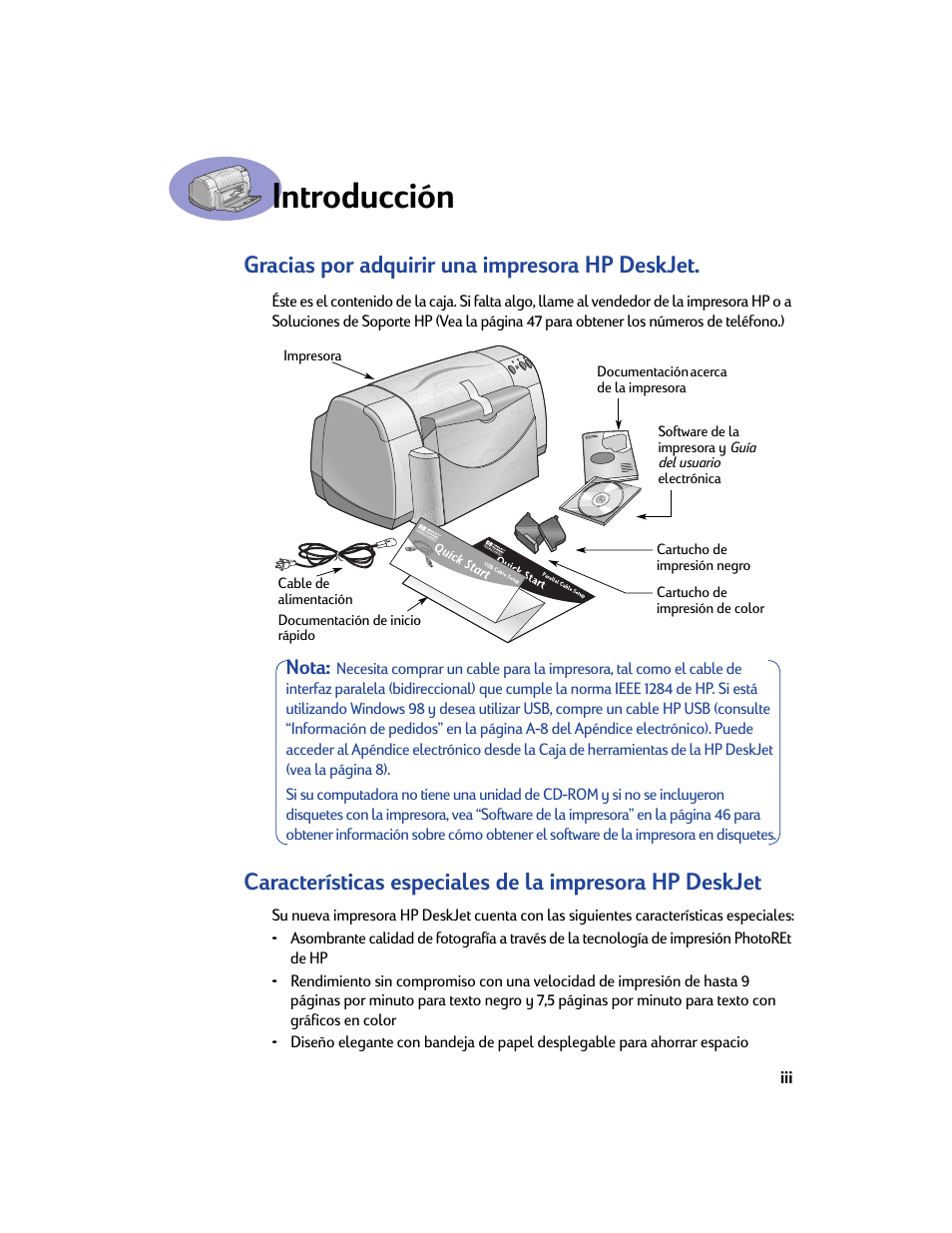 Introducción, Gracias por adquirir una impresora hp deskjet | HP Impresora HP Deskjet 932c User Manual | Page 5 / 75