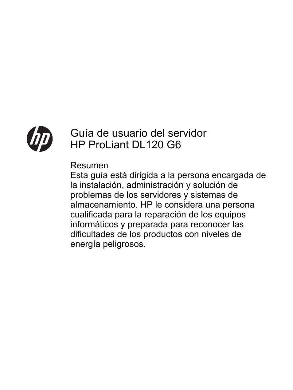 HP Servidor HP ProLiant DL120 G6 User Manual | 133 pages