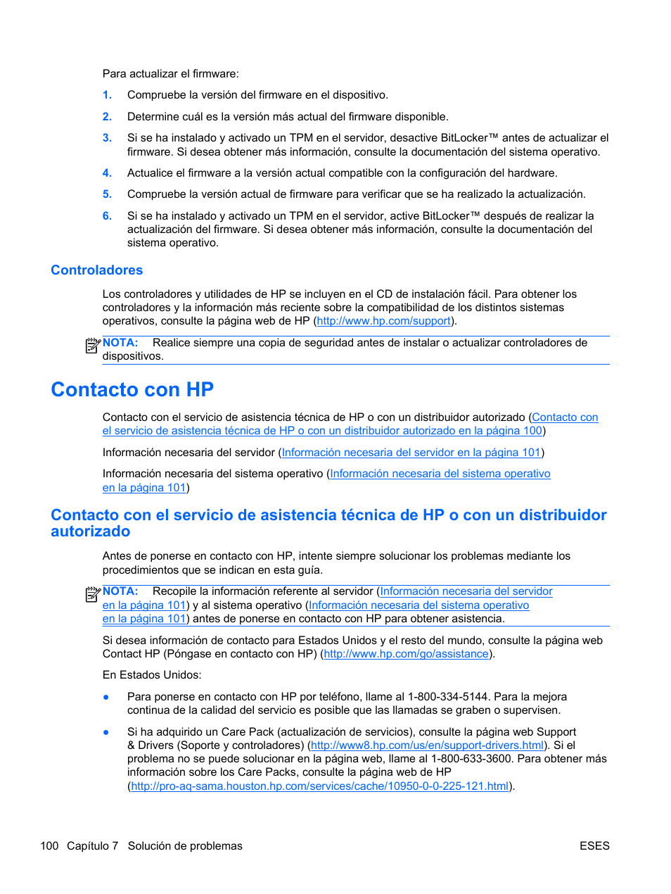 Controladores, Contacto con hp | HP Servidor HP ProLiant DL120 G6 User Manual | Page 109 / 133