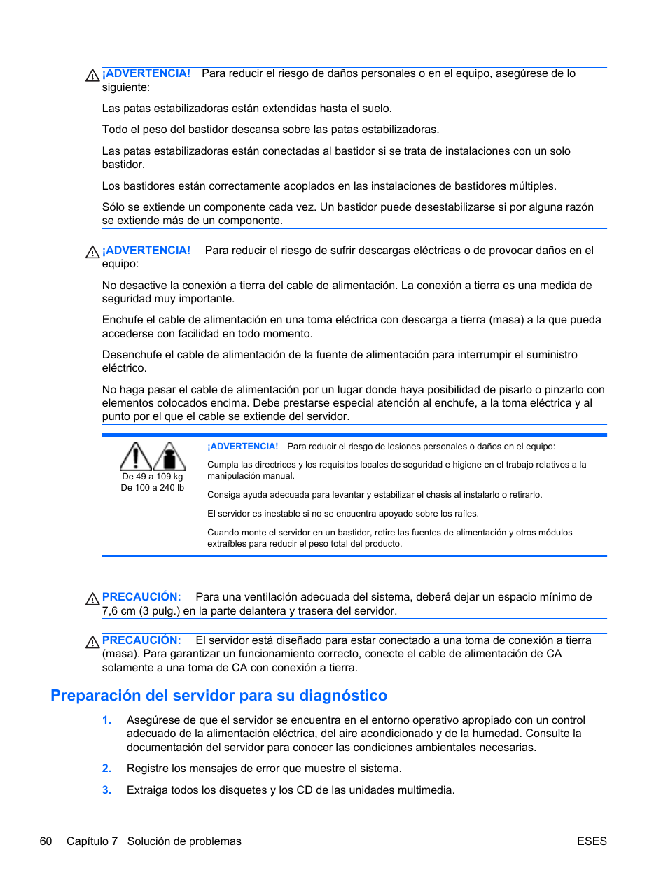 Preparación del servidor para su diagnóstico | HP Servidor HP ProLiant DL120 G6 User Manual | Page 69 / 133