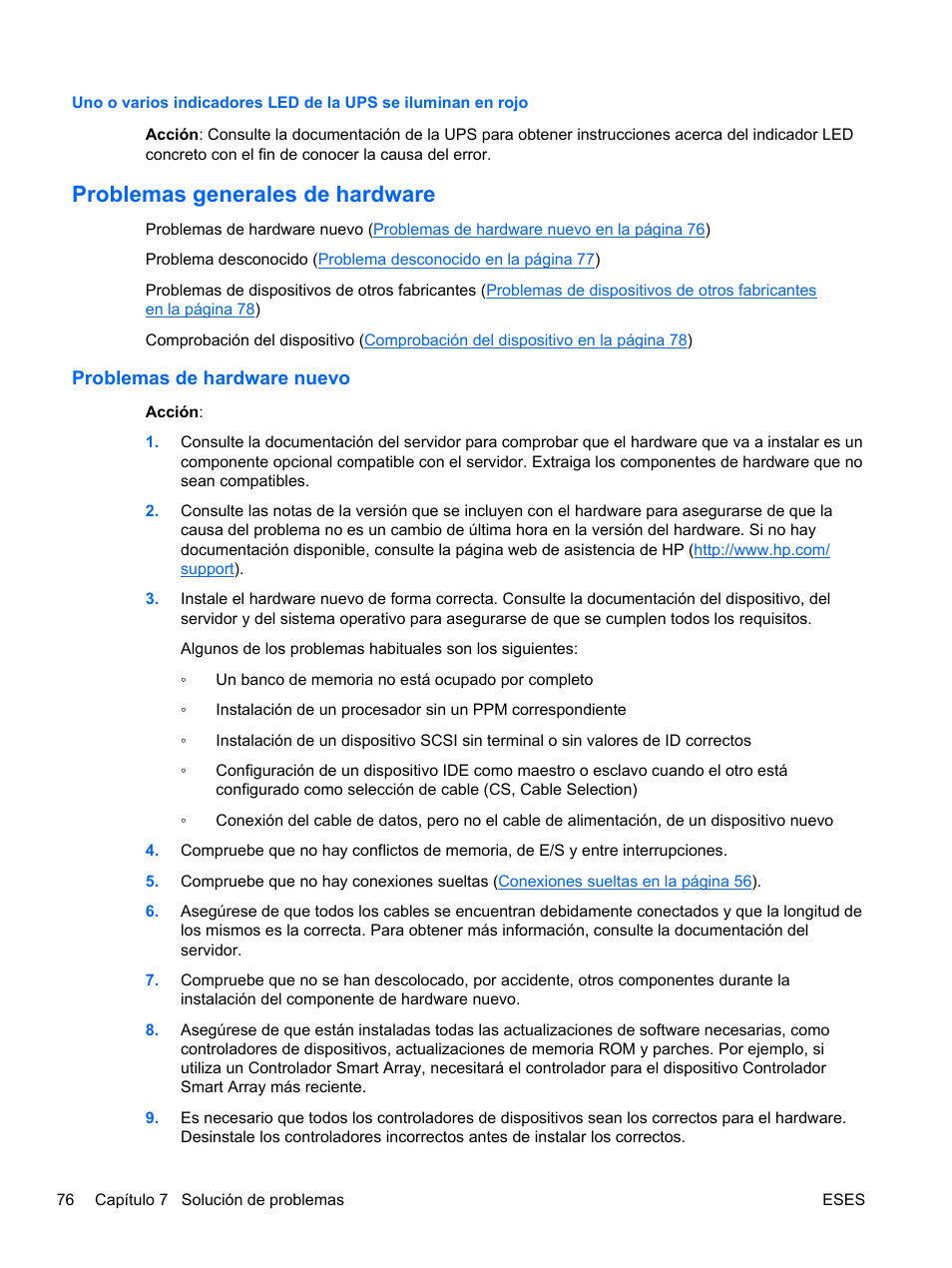 Problemas generales de hardware, Problemas de hardware nuevo, Rdware | HP Servidor HP ProLiant DL120 G6 User Manual | Page 85 / 133