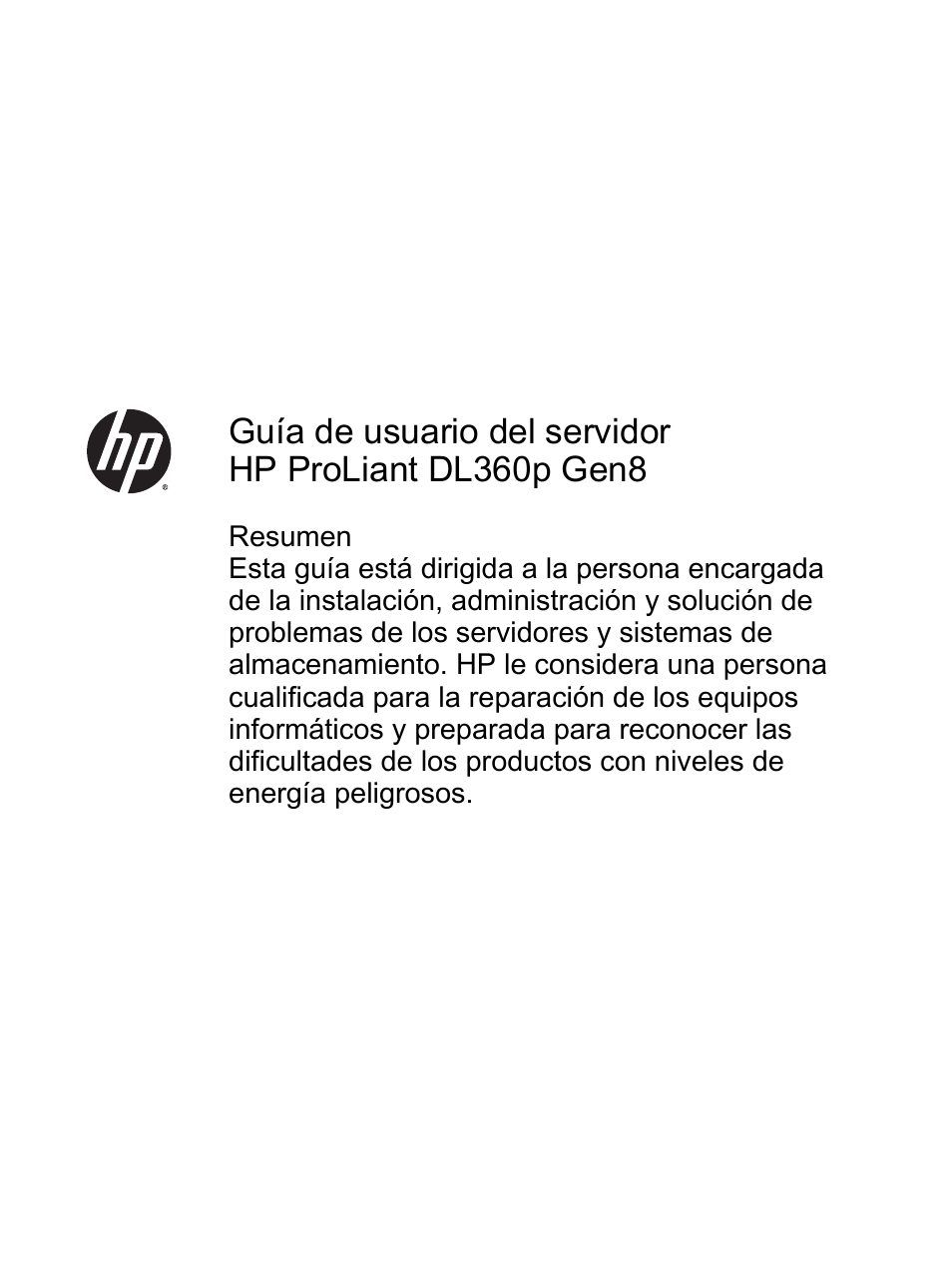 HP Servidor HP ProLiant DL360p Gen8 User Manual | 129 pages