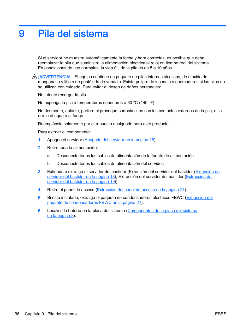 Pila del sistema, 9 pila del sistema, 9pila del sistema | HP Servidor HP ProLiant DL360p Gen8 User Manual | Page 103 / 129