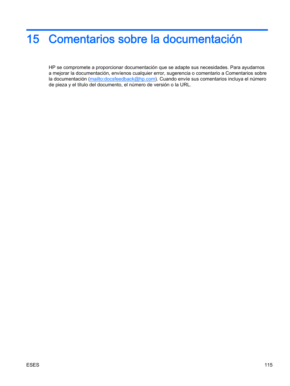 Comentarios sobre la documentación, 15 comentarios sobre la documentación | HP Servidor HP ProLiant DL360p Gen8 User Manual | Page 122 / 129