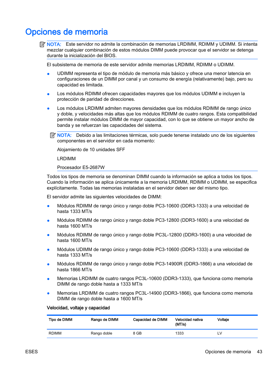 Opciones de memoria | HP Servidor HP ProLiant DL360p Gen8 User Manual | Page 50 / 129