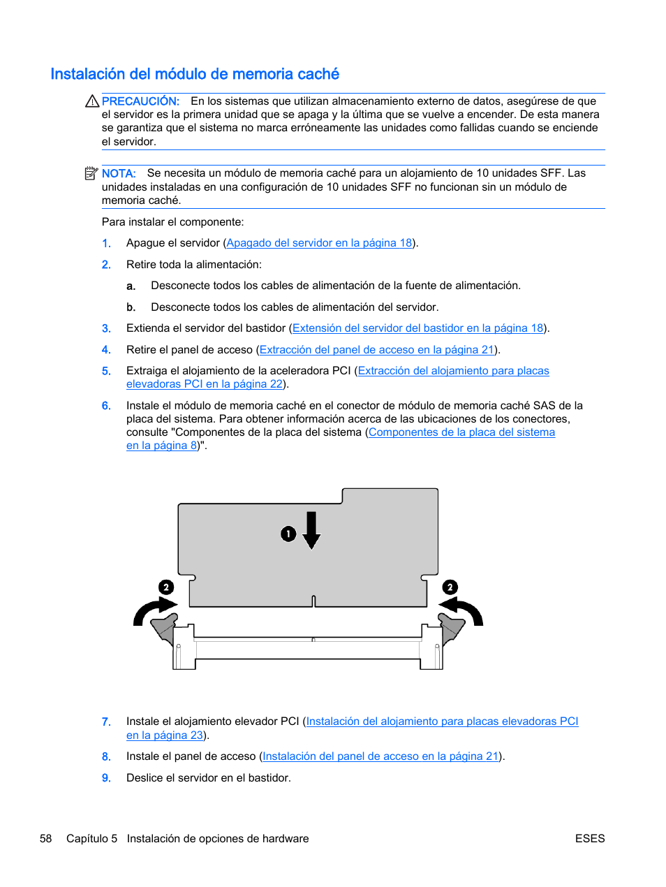 Instalación del módulo de memoria caché | HP Servidor HP ProLiant DL360p Gen8 User Manual | Page 65 / 129