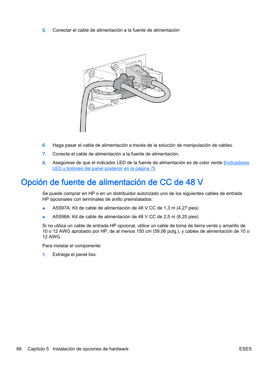 Opción de fuente de alimentación de cc de 48 v | HP Servidor HP ProLiant DL360p Gen8 User Manual | Page 73 / 129