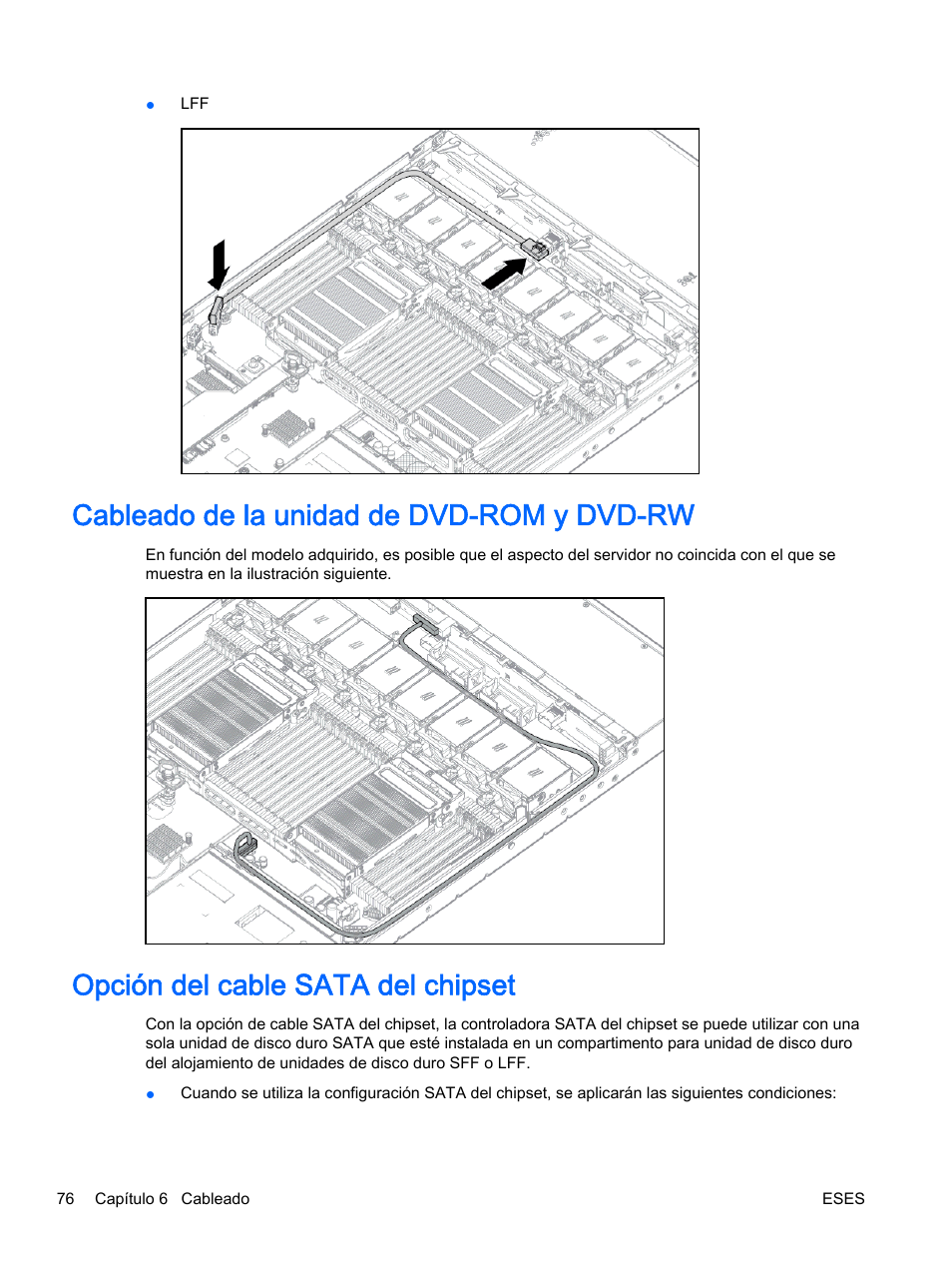 Cableado de la unidad de dvd-rom y dvd-rw, Opción del cable sata del chipset | HP Servidor HP ProLiant DL360p Gen8 User Manual | Page 83 / 129