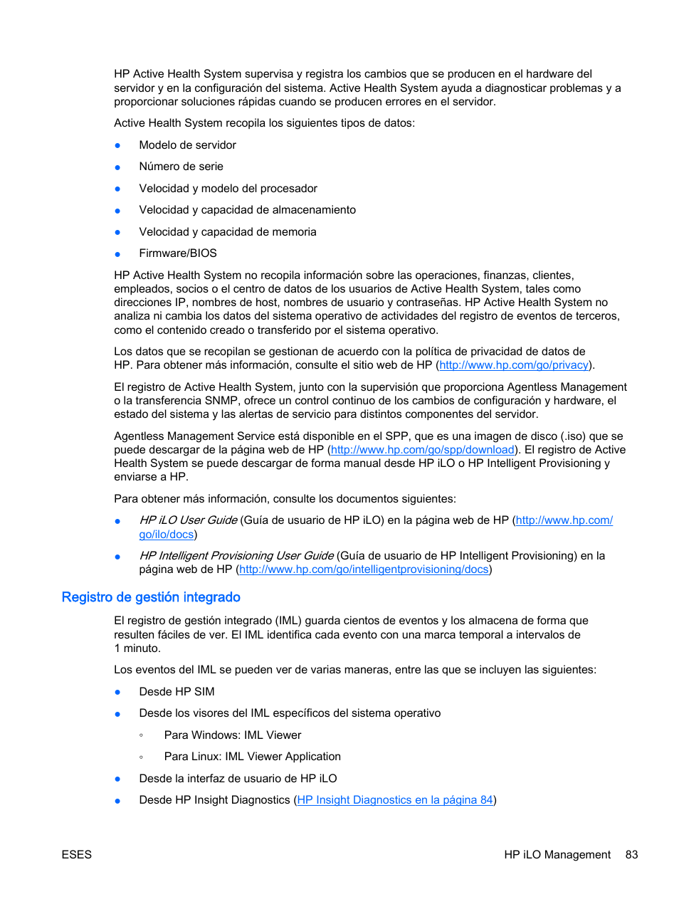 Registro de gestión integrado | HP Servidor HP ProLiant DL360p Gen8 User Manual | Page 90 / 129