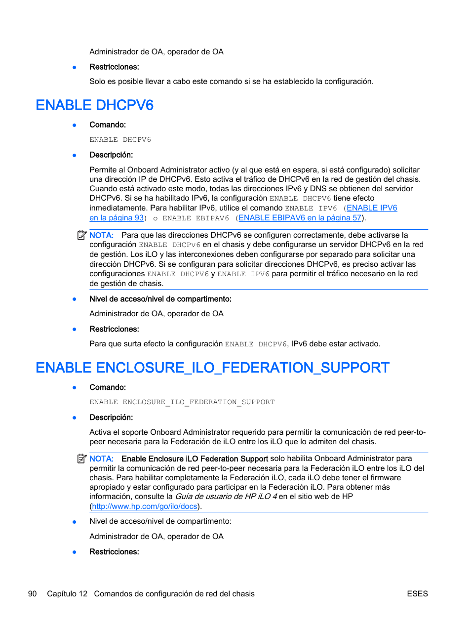 Enable dhcpv6, Enable enclosure_ilo_federation_support, Enclosure_ilo_federation_support | Enable | HP Onboard Administrator User Manual | Page 103 / 266