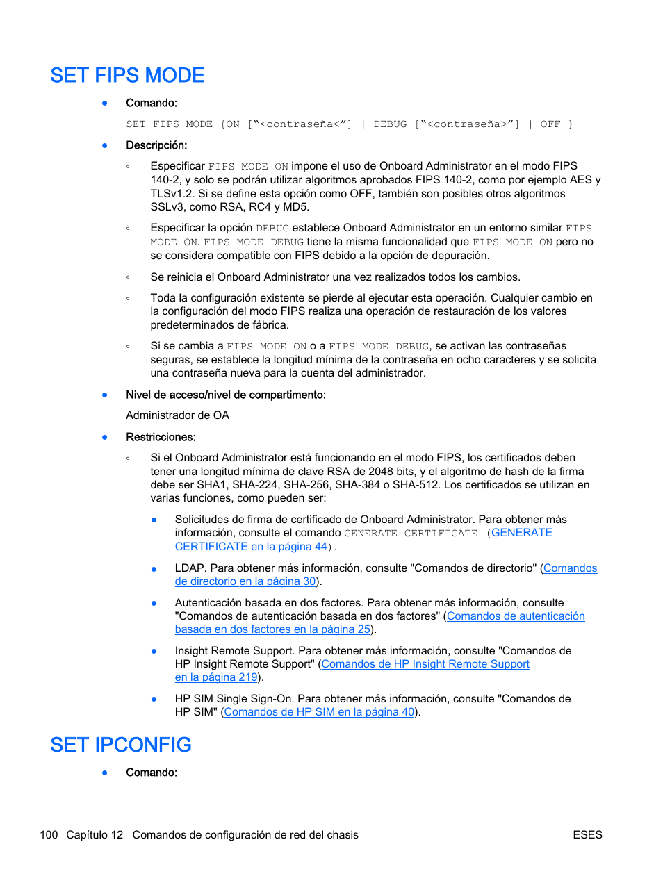 Set fips mode, Set ipconfig, Set fips mode set ipconfig | HP Onboard Administrator User Manual | Page 113 / 266