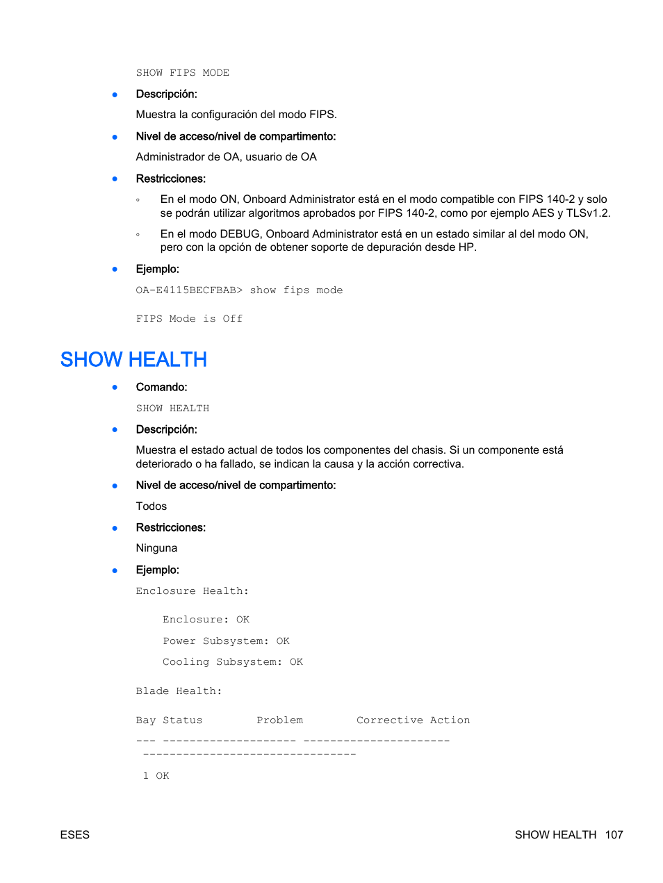 Show health | HP Onboard Administrator User Manual | Page 120 / 266