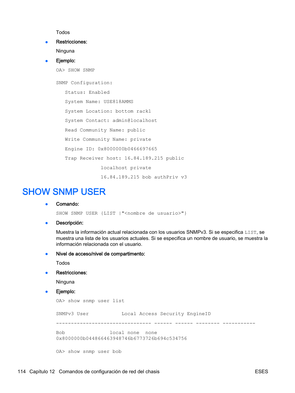 Show snmp user | HP Onboard Administrator User Manual | Page 127 / 266