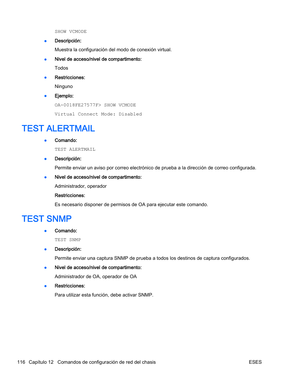 Test alertmail, Test snmp, Test alertmail test snmp | HP Onboard Administrator User Manual | Page 129 / 266