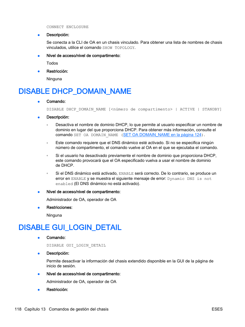 Disable dhcp_domain_name, Disable gui_login_detail, Disable dhcp_domain_name disable gui_login_detail | HP Onboard Administrator User Manual | Page 131 / 266