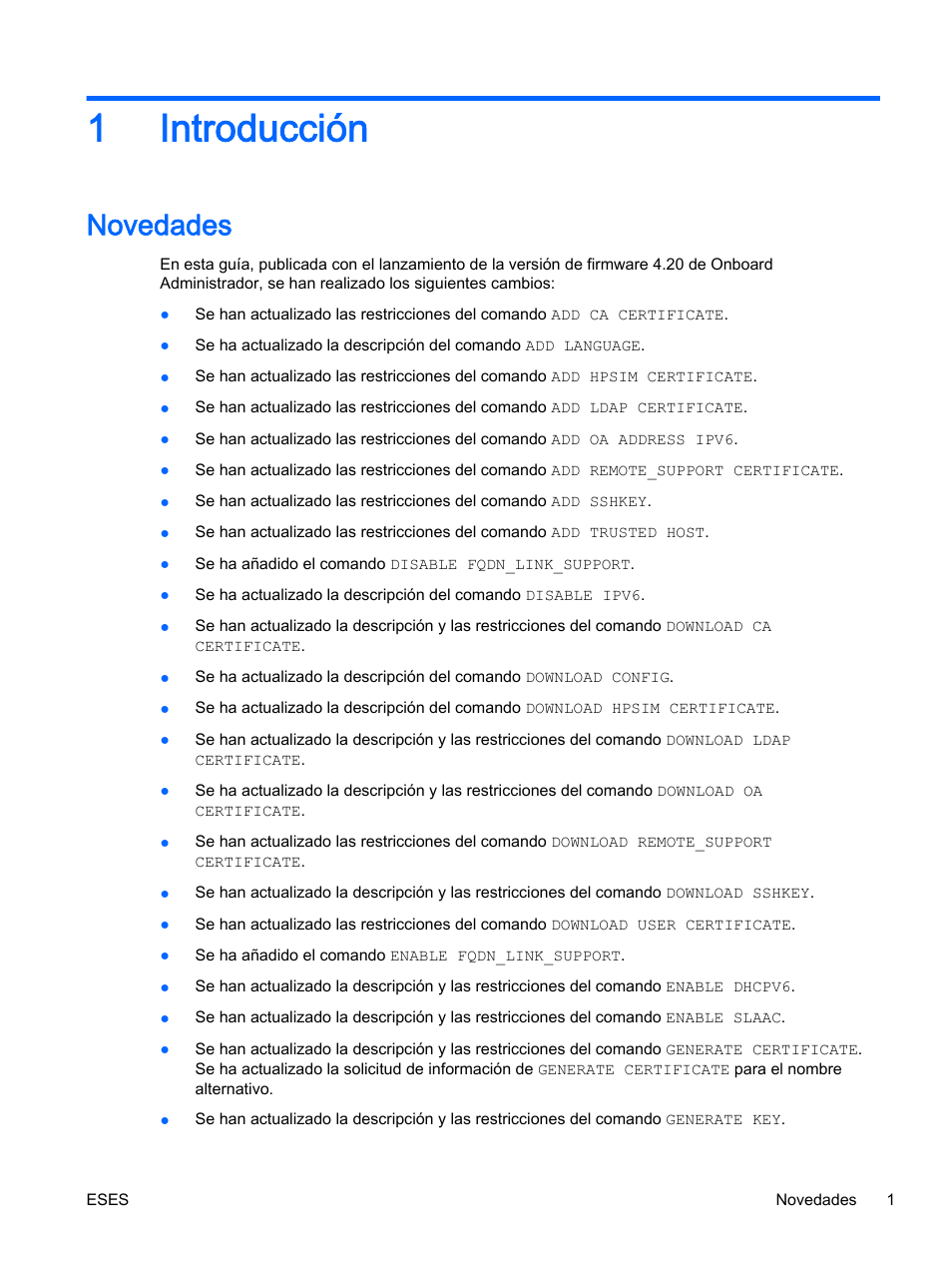 Introducción, Novedades, 1 introducción | 1introducción | HP Onboard Administrator User Manual | Page 14 / 266