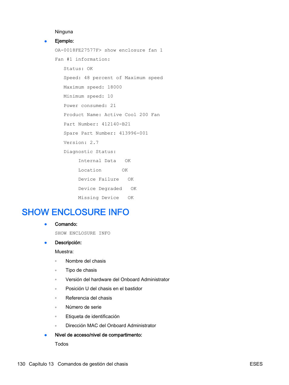 Show enclosure info | HP Onboard Administrator User Manual | Page 143 / 266