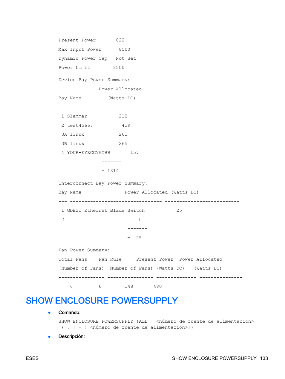 Show enclosure powersupply | HP Onboard Administrator User Manual | Page 146 / 266