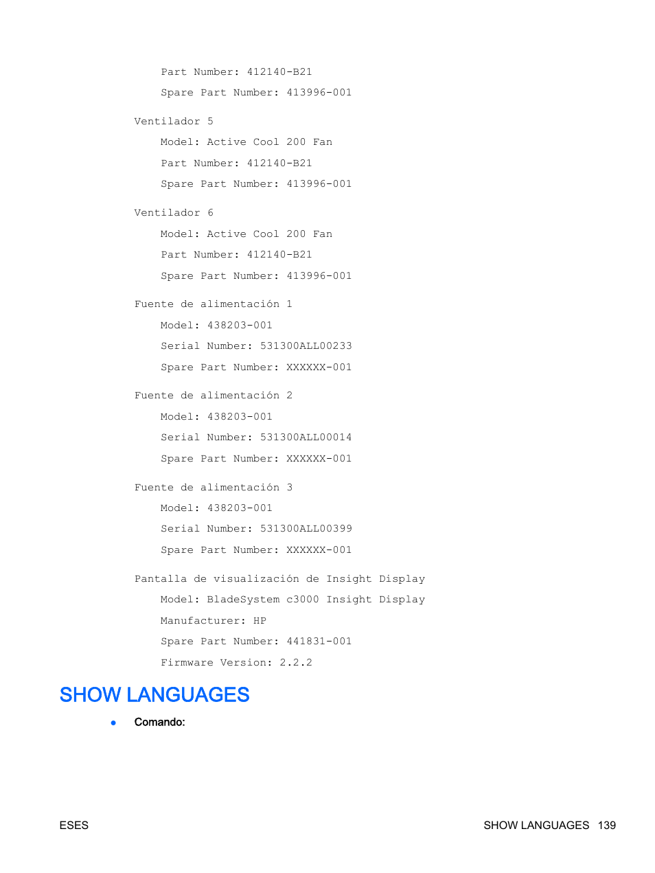 Show languages | HP Onboard Administrator User Manual | Page 152 / 266