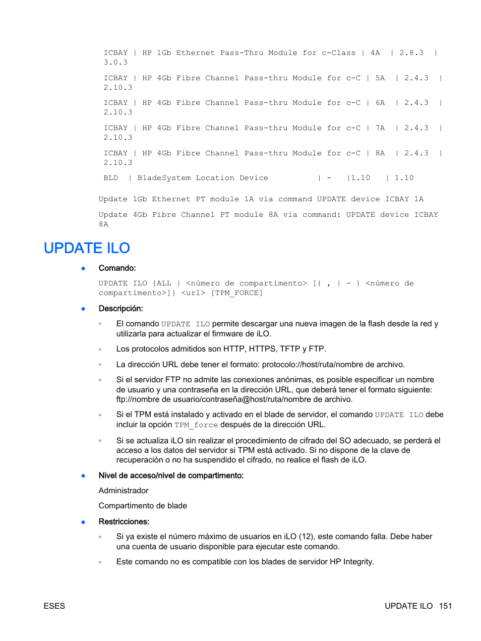 Update ilo | HP Onboard Administrator User Manual | Page 164 / 266