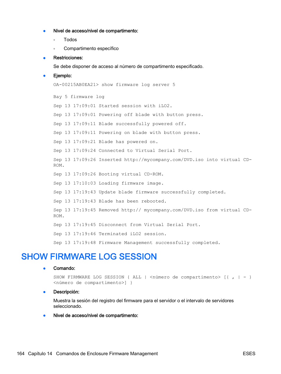 Show firmware log session | HP Onboard Administrator User Manual | Page 177 / 266