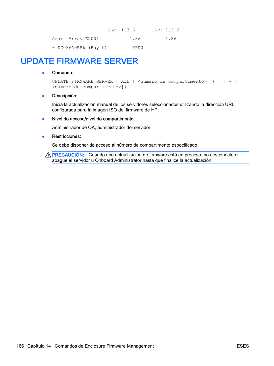 Update firmware server | HP Onboard Administrator User Manual | Page 179 / 266