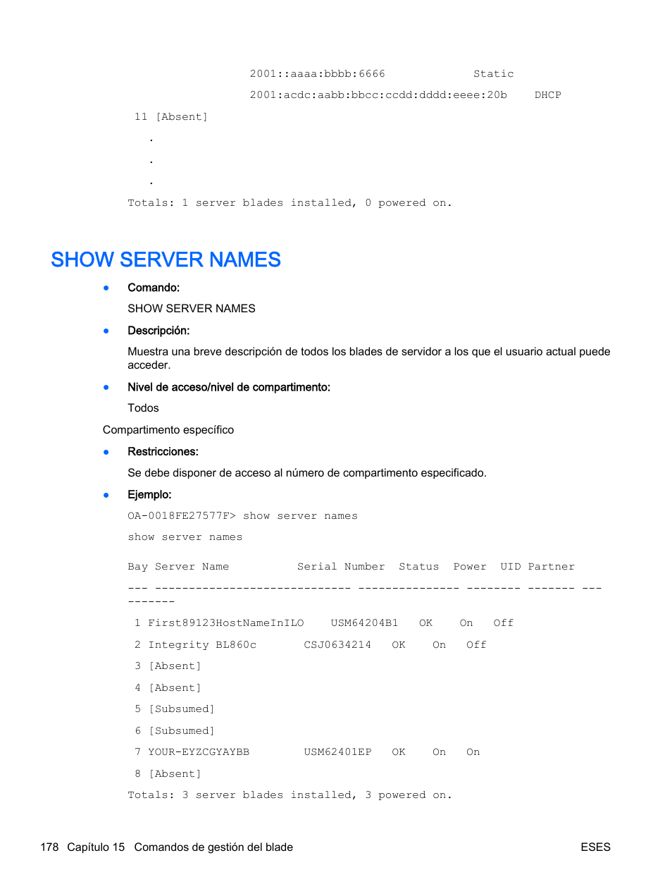 Show server names | HP Onboard Administrator User Manual | Page 191 / 266