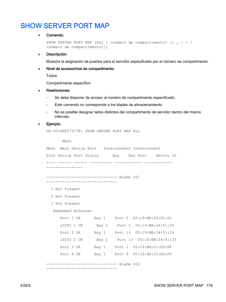 Show server port map | HP Onboard Administrator User Manual | Page 192 / 266