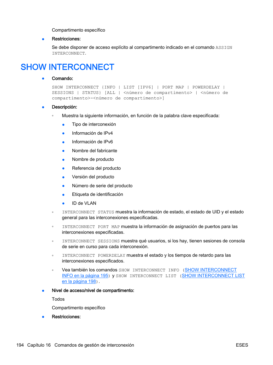 Show interconnect | HP Onboard Administrator User Manual | Page 207 / 266