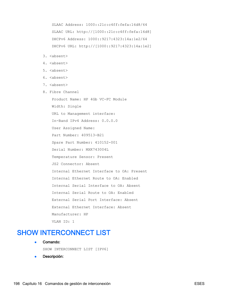 Show interconnect list | HP Onboard Administrator User Manual | Page 211 / 266