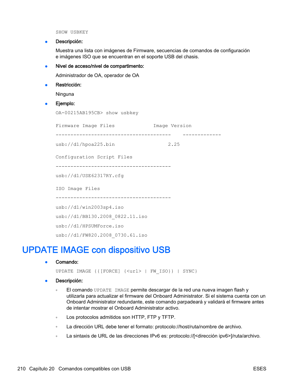 Update image con dispositivo usb | HP Onboard Administrator User Manual | Page 223 / 266