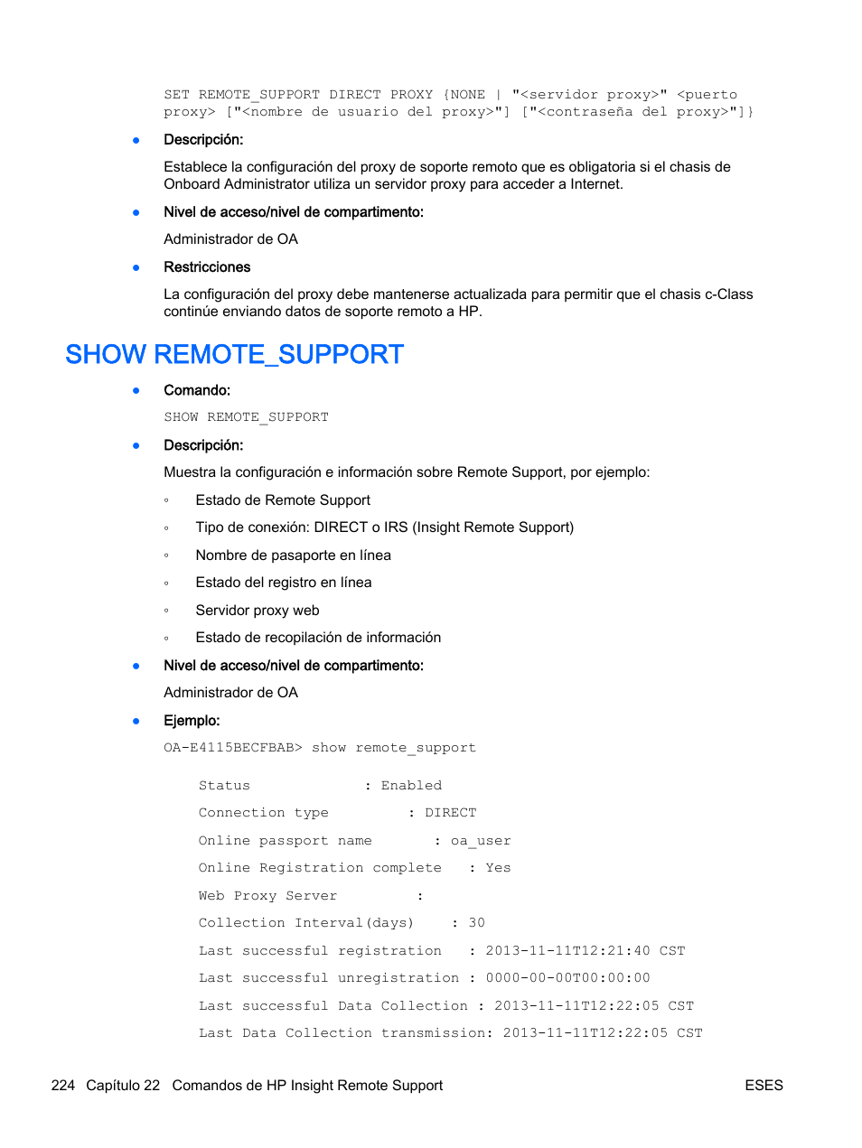 Show remote_support | HP Onboard Administrator User Manual | Page 237 / 266