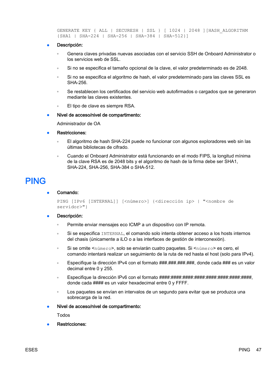 Ping | HP Onboard Administrator User Manual | Page 60 / 266