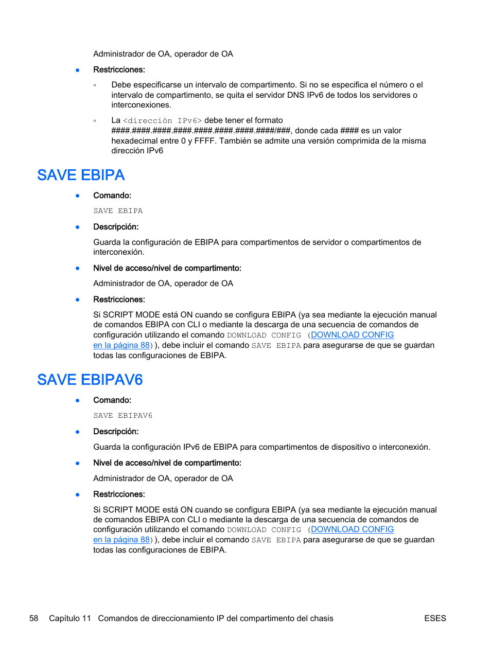 Save ebipa, Save ebipav6, Save ebipa save ebipav6 | HP Onboard Administrator User Manual | Page 71 / 266