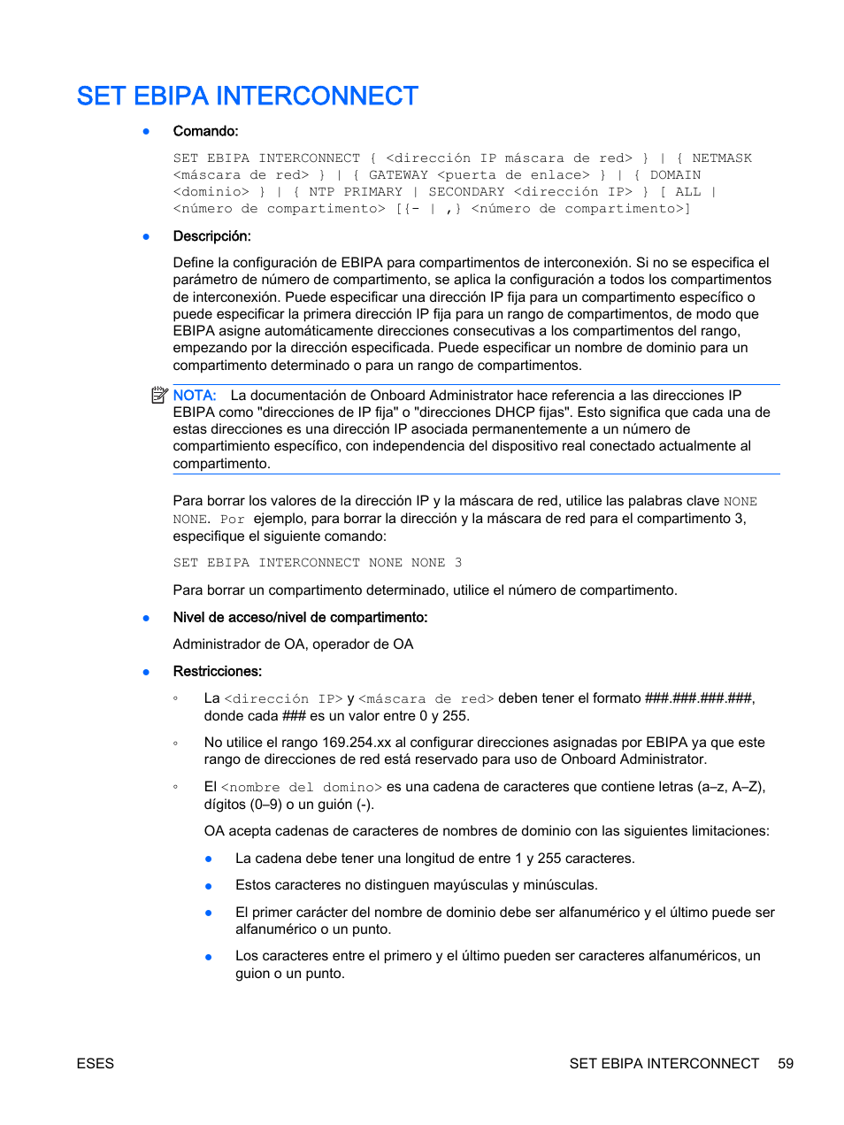 Set ebipa interconnect | HP Onboard Administrator User Manual | Page 72 / 266