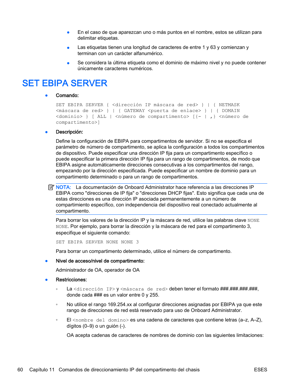 Set ebipa server | HP Onboard Administrator User Manual | Page 73 / 266