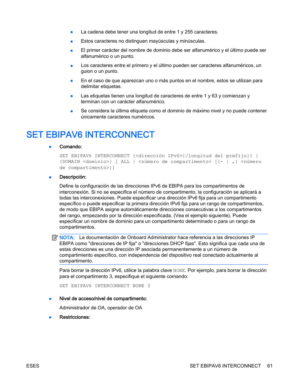 Set ebipav6 interconnect | HP Onboard Administrator User Manual | Page 74 / 266