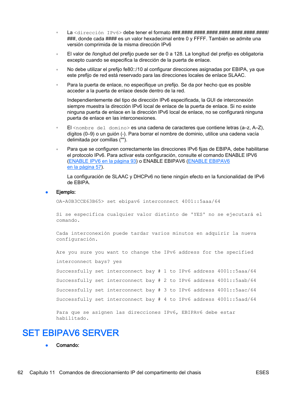 Set ebipav6 server | HP Onboard Administrator User Manual | Page 75 / 266