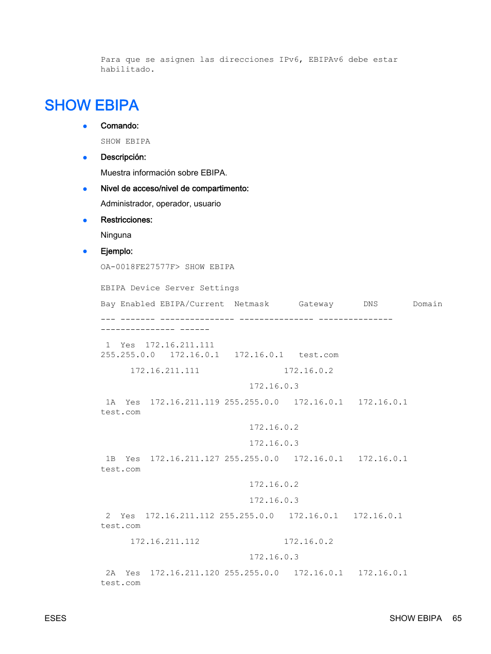 Show ebipa | HP Onboard Administrator User Manual | Page 78 / 266