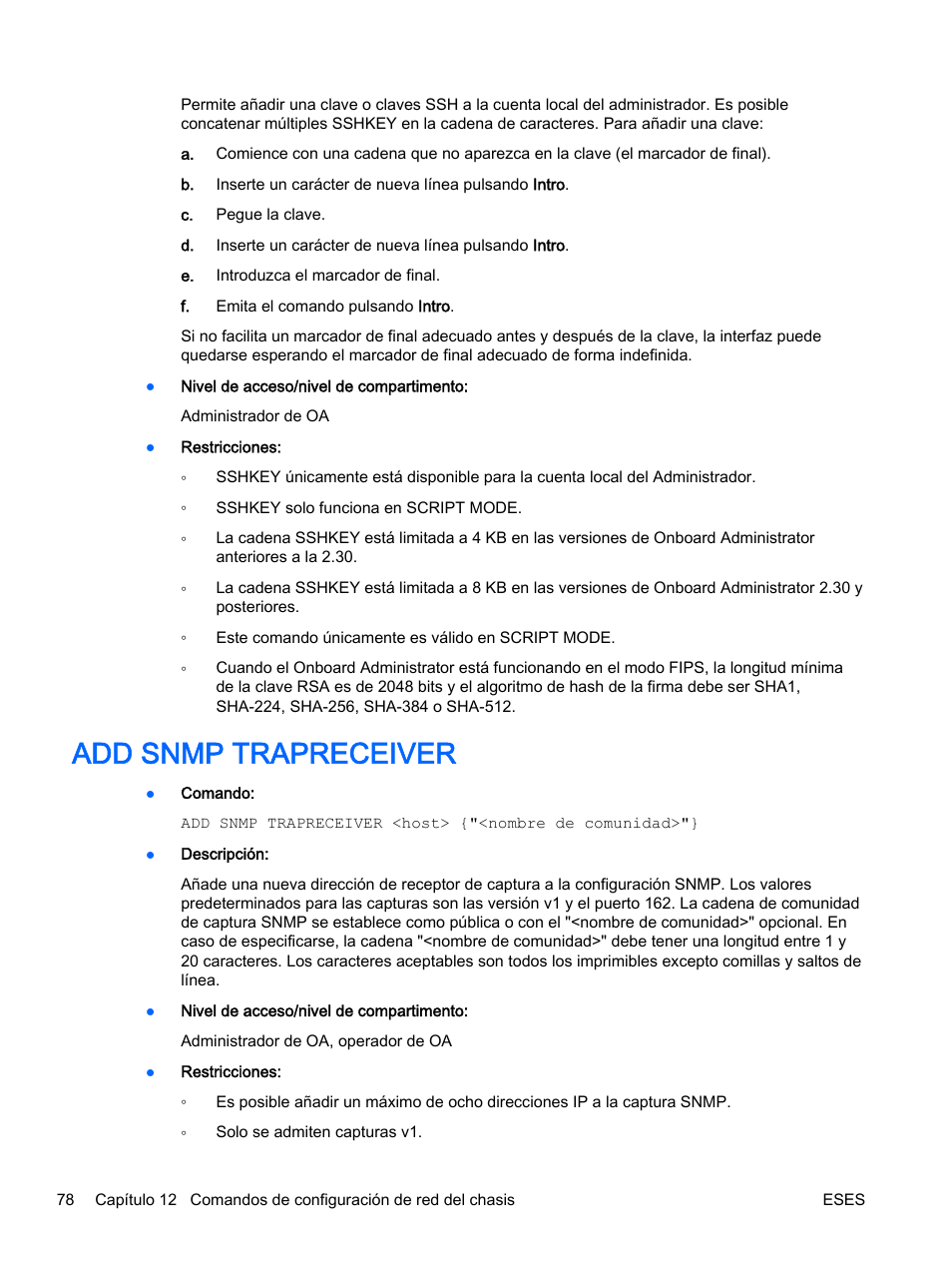 Add snmp trapreceiver | HP Onboard Administrator User Manual | Page 91 / 266