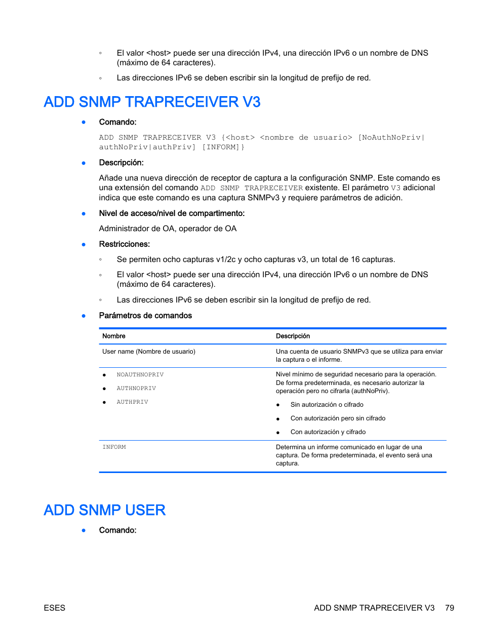 Add snmp trapreceiver v3, Add snmp user, Add snmp trapreceiver v3 add snmp user | HP Onboard Administrator User Manual | Page 92 / 266