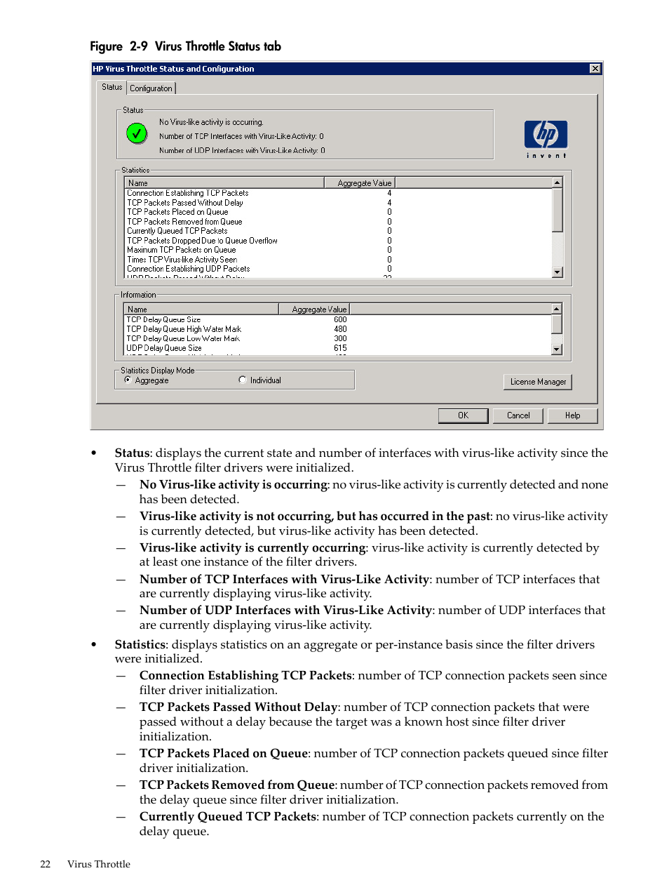 Virus throttle status tab | HP Integrity rx4640 Server User Manual | Page 22 / 53