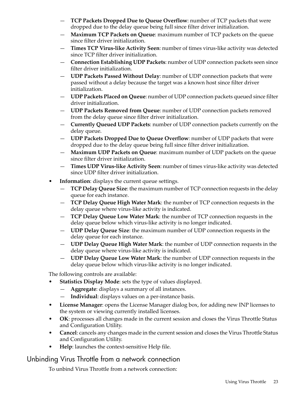 Unbinding virus throttle from a network connection | HP Integrity rx4640 Server User Manual | Page 23 / 53