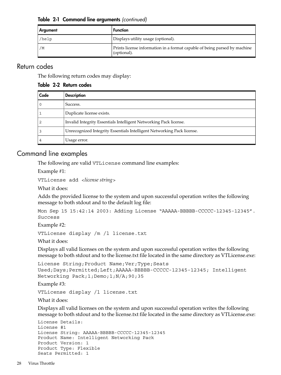 Return codes, Command line examples, Return codes command line examples | HP Integrity rx4640 Server User Manual | Page 28 / 53