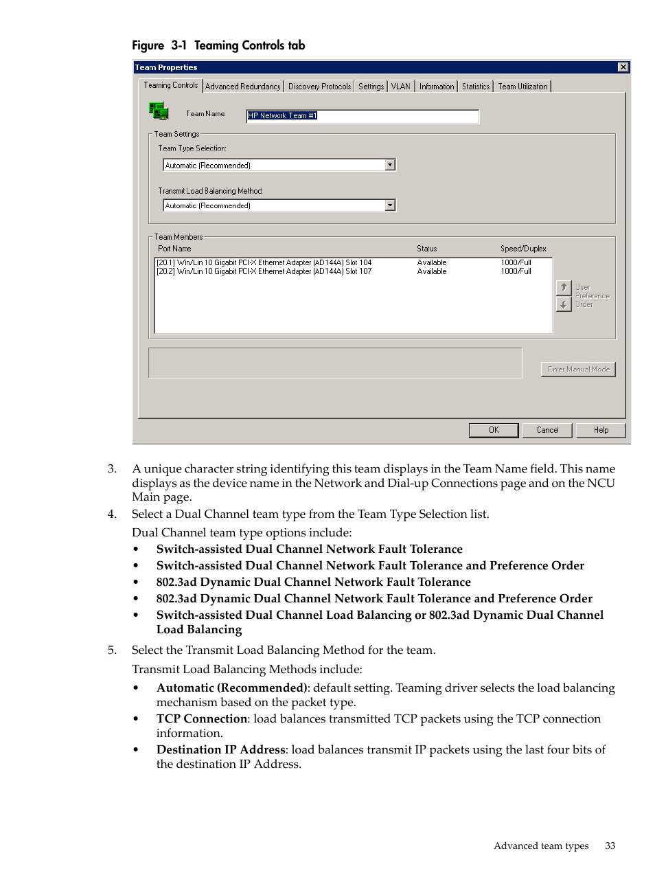 Teaming controls tab | HP Integrity rx4640 Server User Manual | Page 33 / 53