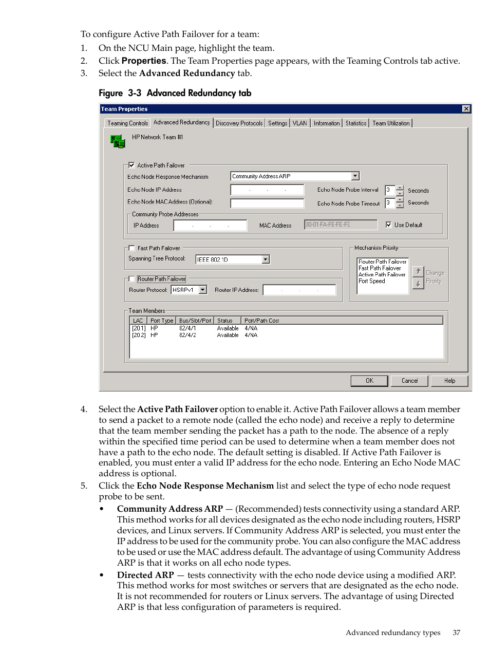 Advanced redundancy tab | HP Integrity rx4640 Server User Manual | Page 37 / 53